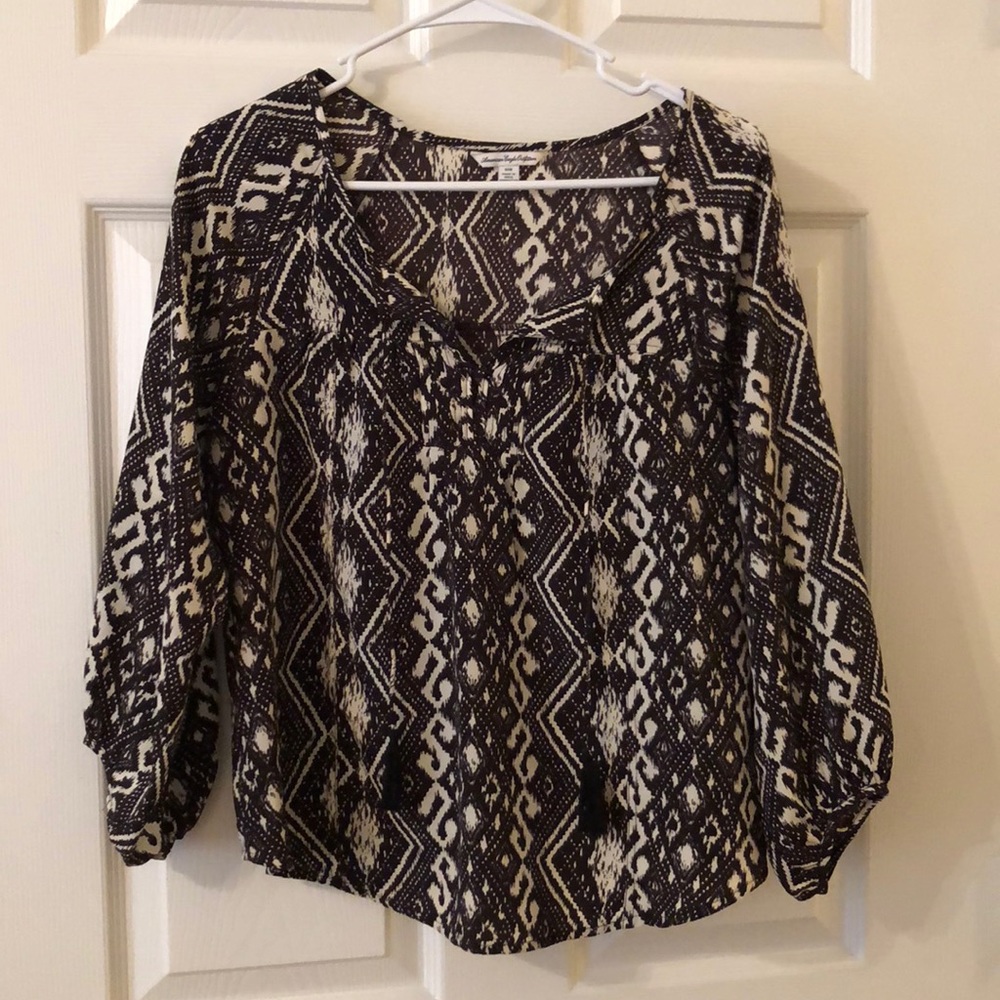 American Eagle BoHo Blouse with Criss-Cross Back